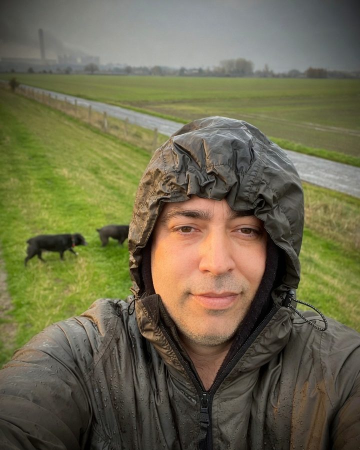Barrie with dogs on a walk